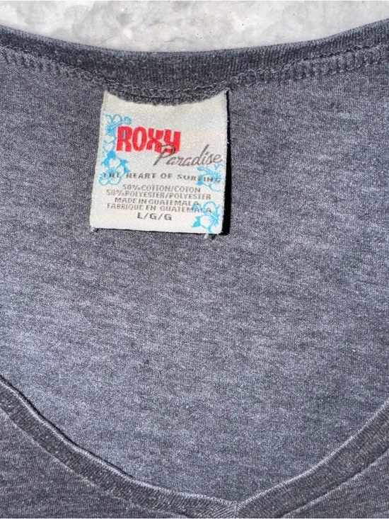 Roxy Charcoal V-Neck Tee with Multicolor Square Print - Picture 3 of 5